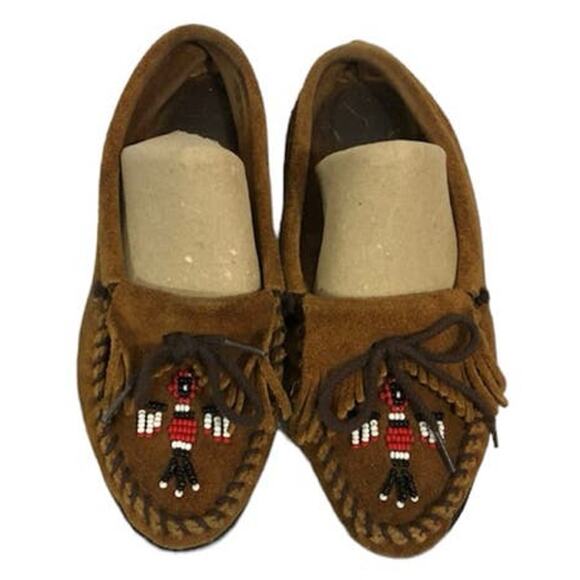 Minnetonka Moccasins Thunderbird Boat Moc Brown beadded size 8.5 - Picture 2 of 12